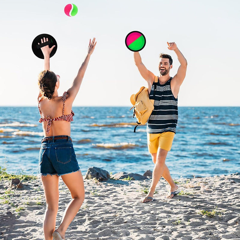 Juego Paleta De Playa Con Velcro Y Pelota Atrapa Pelota