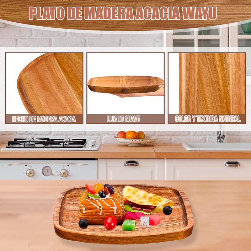 Plato Madera Acacia Plato Wayu Plato De Madera 25cm Bandeja