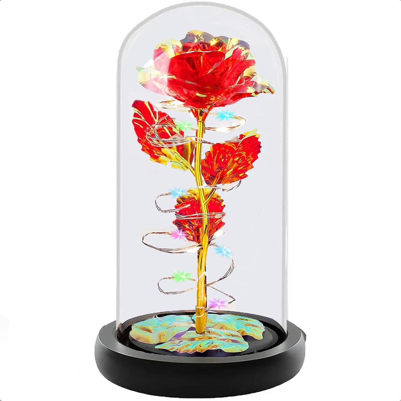 Flores Artificiales Rosa Eterna Con Luces Led Cupula Vidrio
