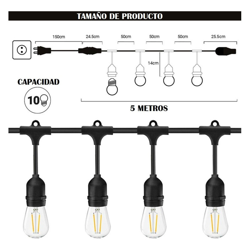 Guirnaldas De Luces Para Terrazas Soquete 5 Mtrs Guirnalda