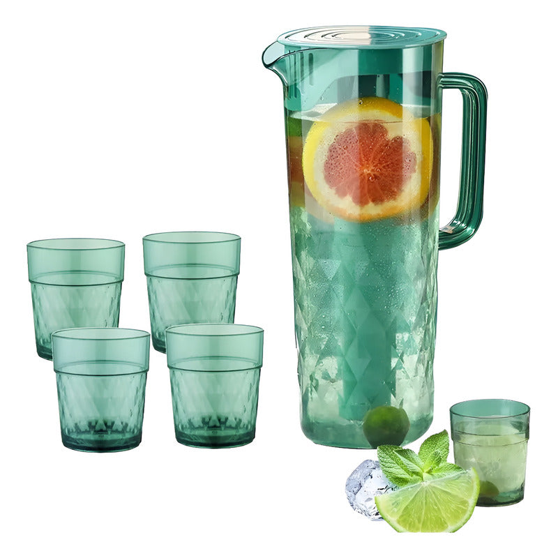 Set Jarra 2 Litros + 4 Vasos Jarra Agua Jugo Refrigerante