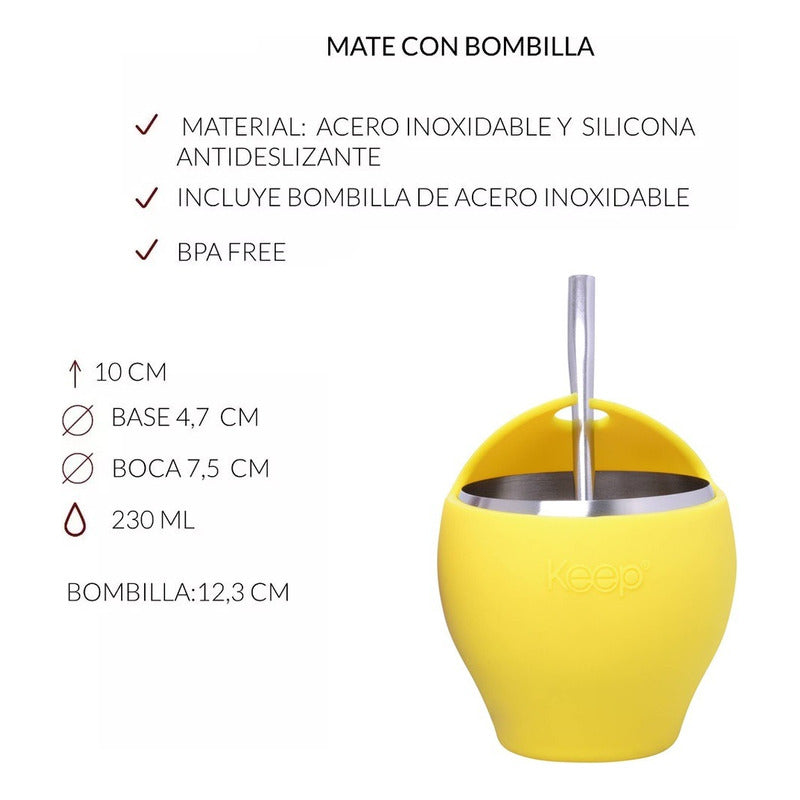 Mate Con Bombilla Keep Mate Acero Inoxidable Mate 230ml Mate