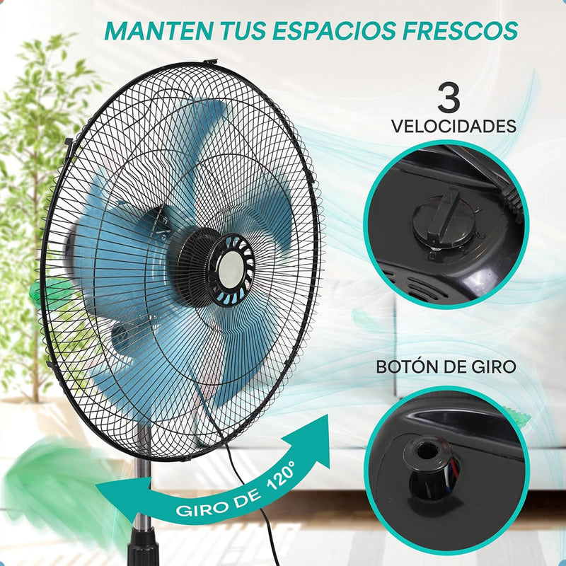 Ventilador 3 En 1 Arcashopping Ventilador Pedestal Con 5 Aspas De Plástico Color Azul Estructura Color Negro, 50cm De Diámetro 50hz 220v