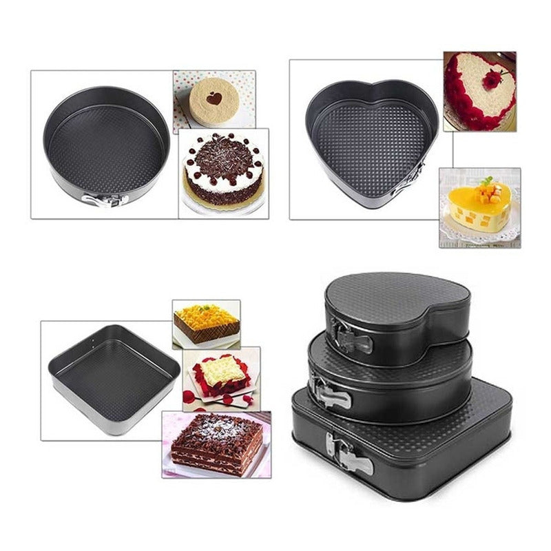 Set 3 Molde De Corazon Desmontable Antiadherente Torta Pan