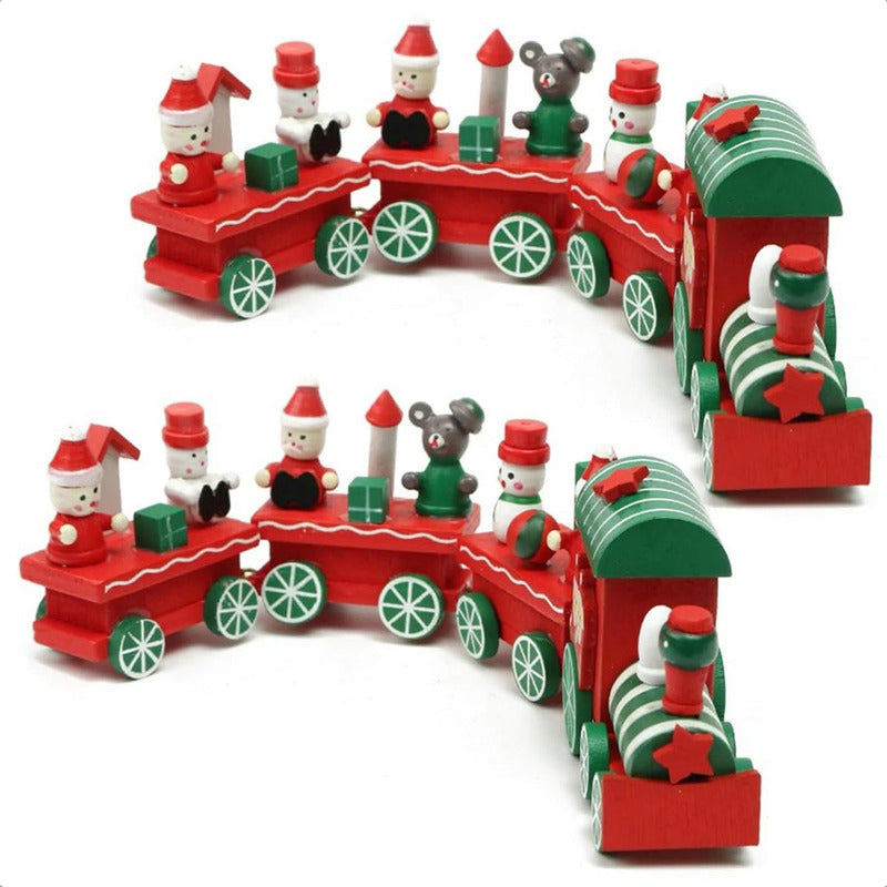 Pack X2 Tren Madera Adornos Navideños Decoración Hogar Navid