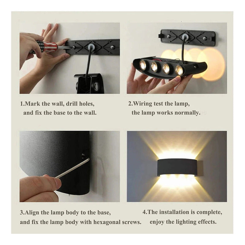 Pack X2 Lampara Led Focos Exterior Pared 4w Luz Fria 6000k