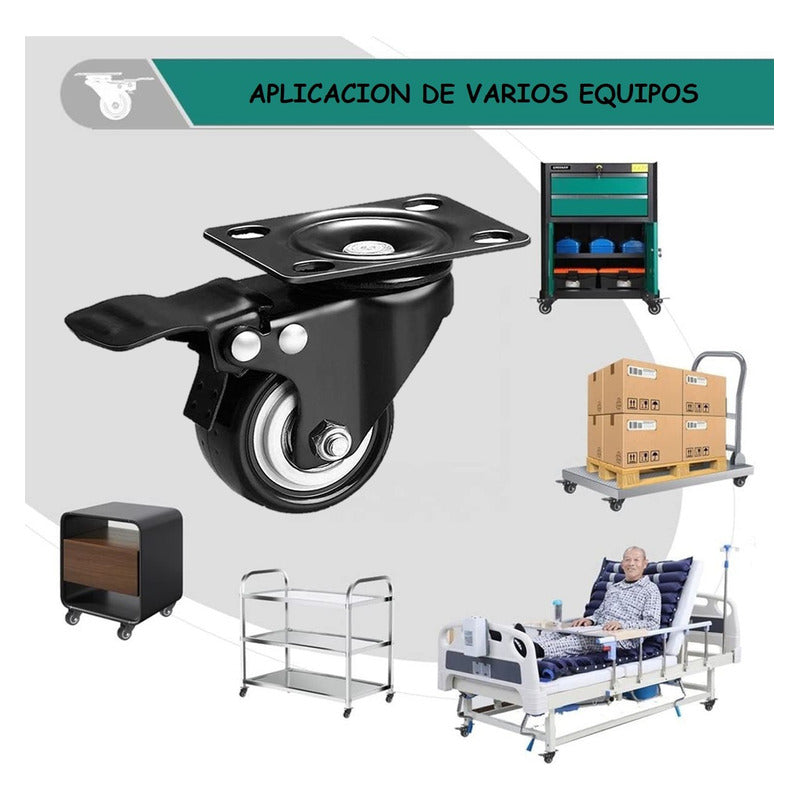 Pack X4 Rueda Giratoria 2 Pulgadas Rueda Con Freno Multiuso