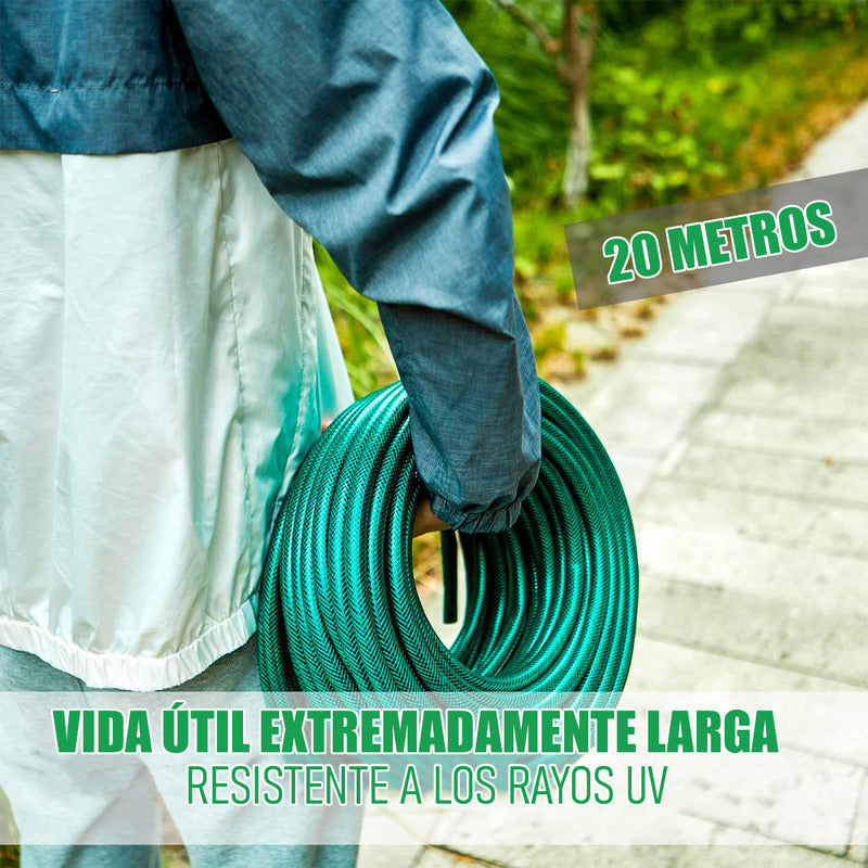 Manguera De 1/2 Pulgada Reforzada 20 Metros Con Accesorios Color Verde