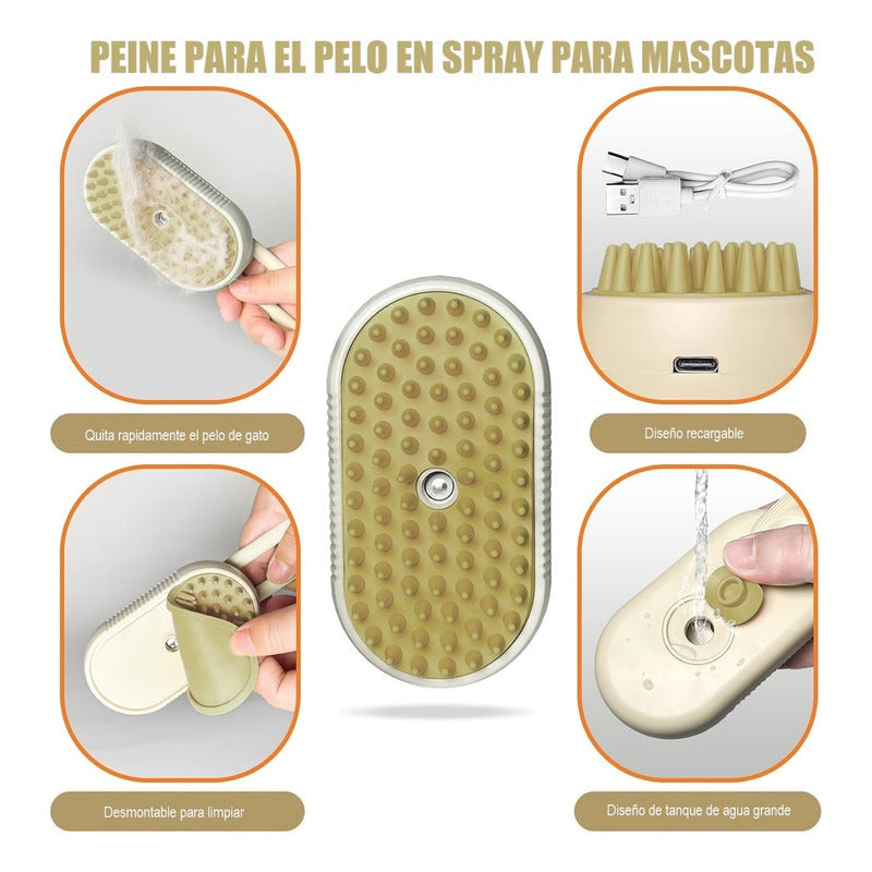 Cepillo Vapor Gato Quita Pelos Mascotas Peine Masajeador