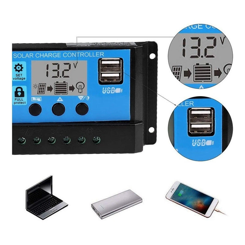 Regularor De Carga Solar 30a Controlador Panel Solar 12v 24v