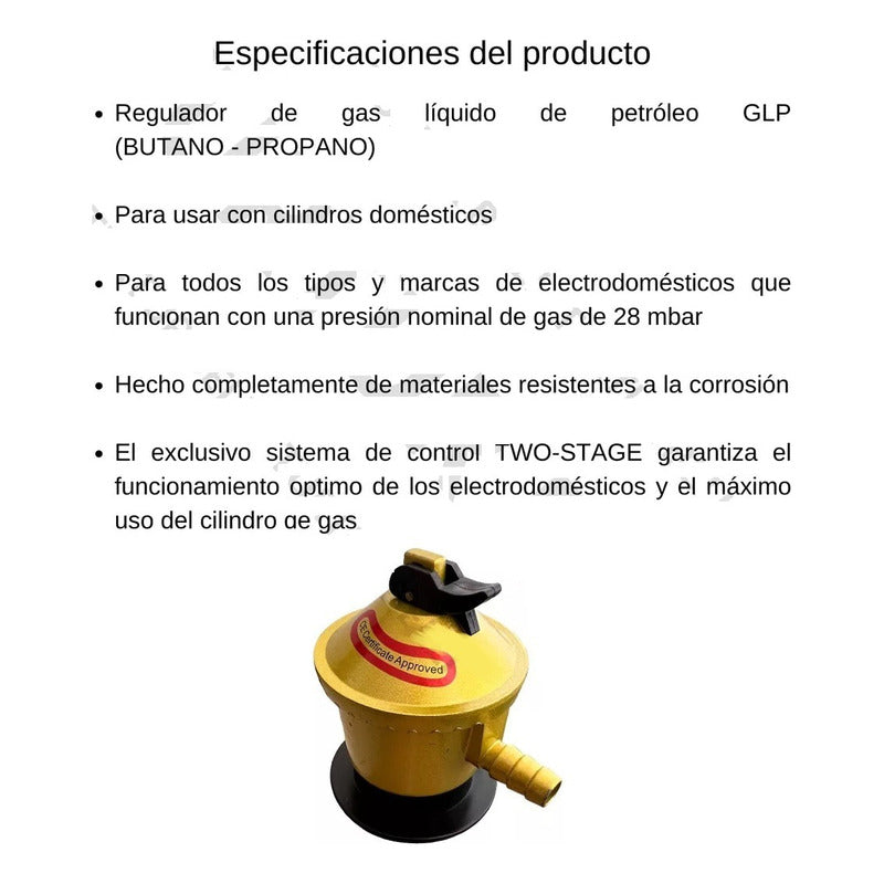 Kit Regulador Válvula De Gas Licuado+manguera Gas+abrazadera