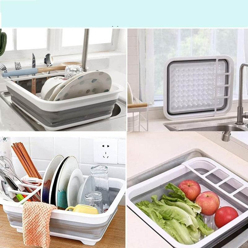 Secaplatos Escurridor Colador Plegable Silicona Multifunción Color Blanco Con Gris