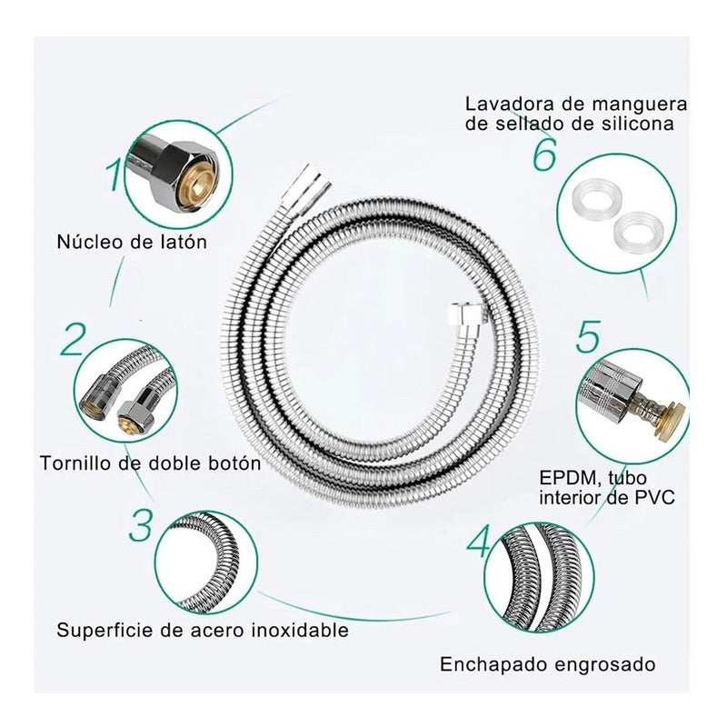 Set Ducha Con Manguera Y Soporte Ducha 5 Niveles