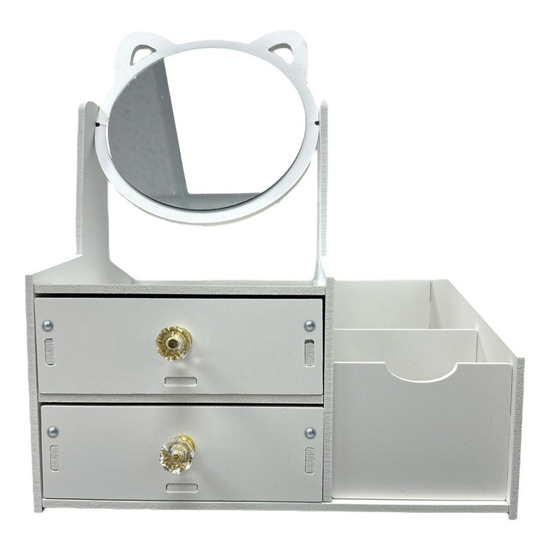 Organizador De Maquillaje Con Espejo Organizador Joyero Color Blanco