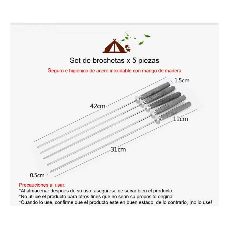 Set 5 Brochetas Para Asado Anticucho Pinchos Acero Inoxidabl
