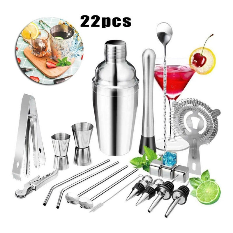 Juego De Coctelera Profesional 22 Piezas Kit Bartender Bar