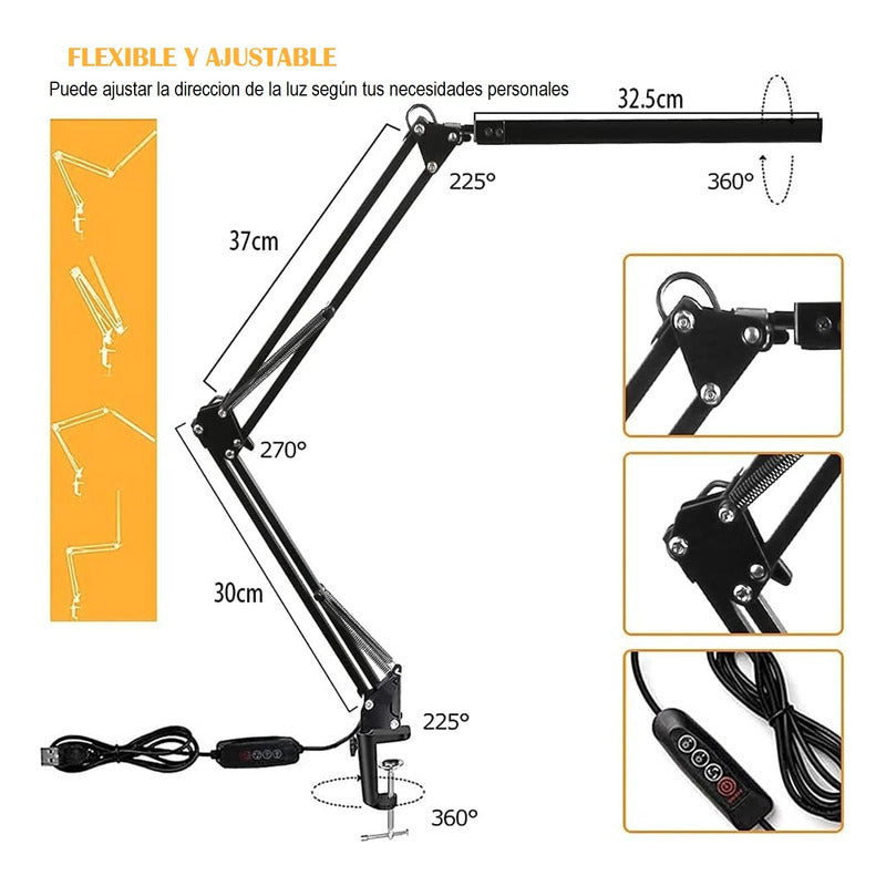 Lampara Led Escritorio Lampara Articulada Con Abrazadera Usb