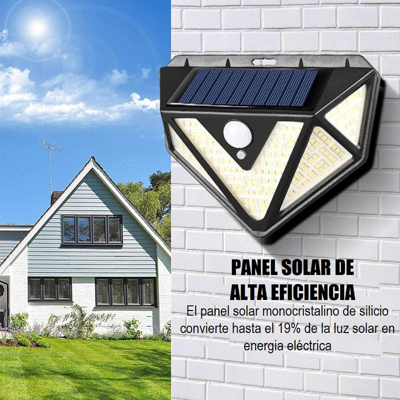 Pack X6 Foco Led Con Sensor Luces Solares Exterior 166 Led Negro
