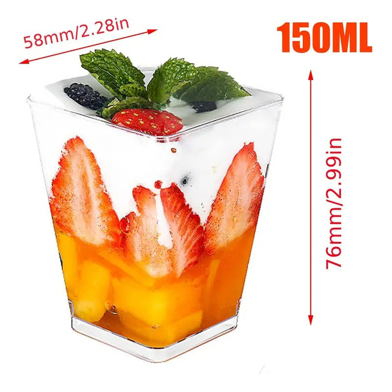 Pack X100 Vasos Acrílico Con Tapa 150ml Pocillo Para Postres