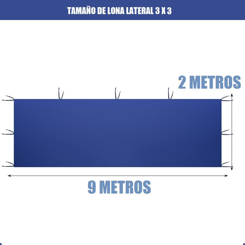Pack X2 Repuesto Toldo Lona Lateral 3x3 Azul Laterales Toldo