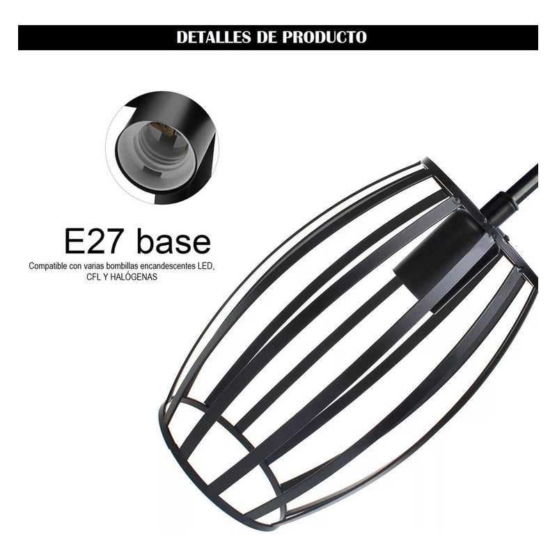 Pack X2 Lámpara Colgante Lámparas Techo Comedor Ovalada E27 Estructura Negro