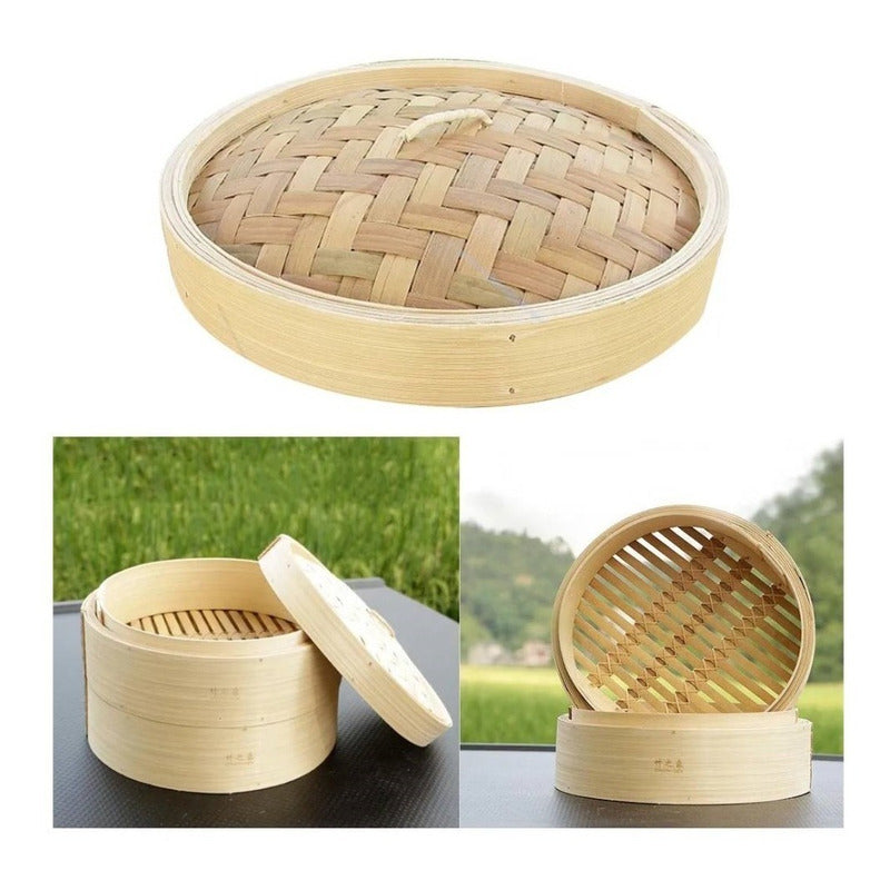 Olla Vaporera De Bambu Olla De Vapor Cesta 2 Niveles 26cm