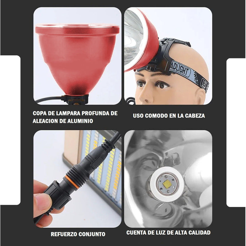 Foco De Caza Linterna Minera Recargable Camping Lampara 300w