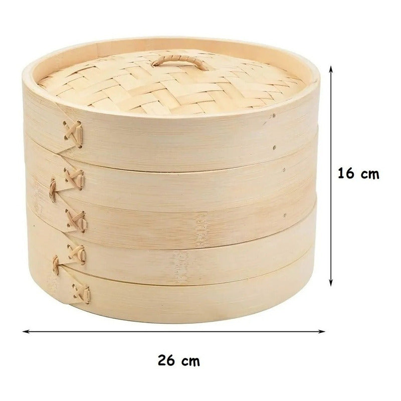 Olla Vaporera De Bambu Olla De Vapor Cesta 2 Niveles 26cm