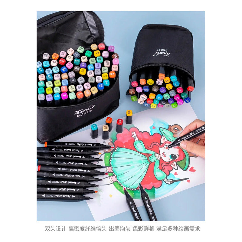 Set 48 Marcadores Doble Punta Con Estuche Plumones Artístico
