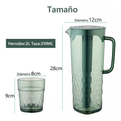 Set Jarra 2 Litros + 4 Vasos Jarra Agua Jugo Refrigerante