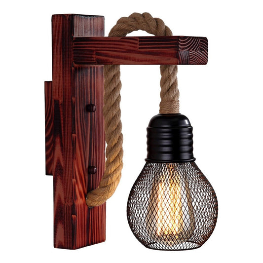 Lampara De Pared Madera Vintage Lámparas Rustica Retro Soga