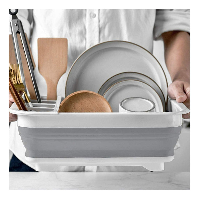 Secaplatos Escurridor Colador Plegable Silicona Multifunción Color Blanco Con Gris