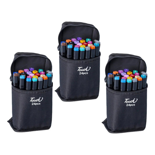 Pack X3 Set Estuches Plumones Marcadores Doble Punta 24 Rotu