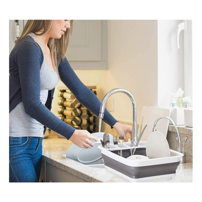 Secaplatos Escurridor Colador Plegable Silicona Multifunción Color Blanco Con Gris