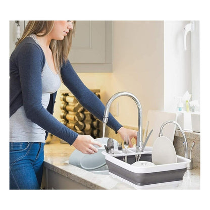 Secaplatos Escurridor Colador Plegable Silicona Multifunción Color Blanco Con Gris