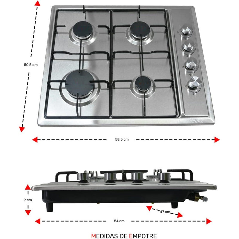 Encimera A Gas 4 Platos Acero Inox Encimera Con Encendido