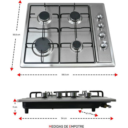 Encimera A Gas 4 Platos Acero Inox Encimera Con Encendido