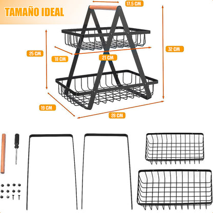 Cesto De Frutas Metalico Frutero De Mesa Cesto De Frutas 2 Niveles Arcashopping Cesta De Frutas Portátil Organizador De Cocina Cesta Rectangular De Metal Organizador De Frutas Cocina