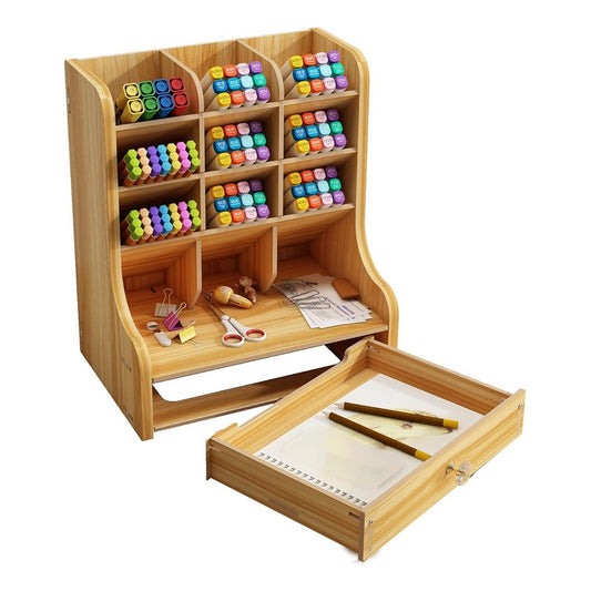 Organizador Escritorio Madera Con Cajon Portalápices Oficina