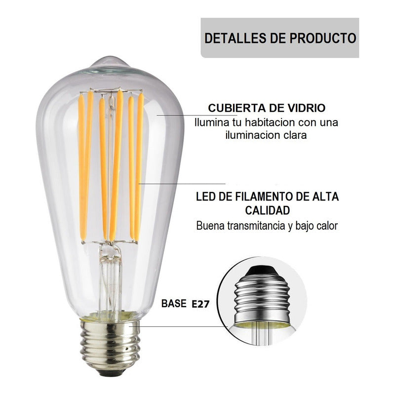 Ampolleta Vintage 6w E27 Filamento Luz Calida 2700k
