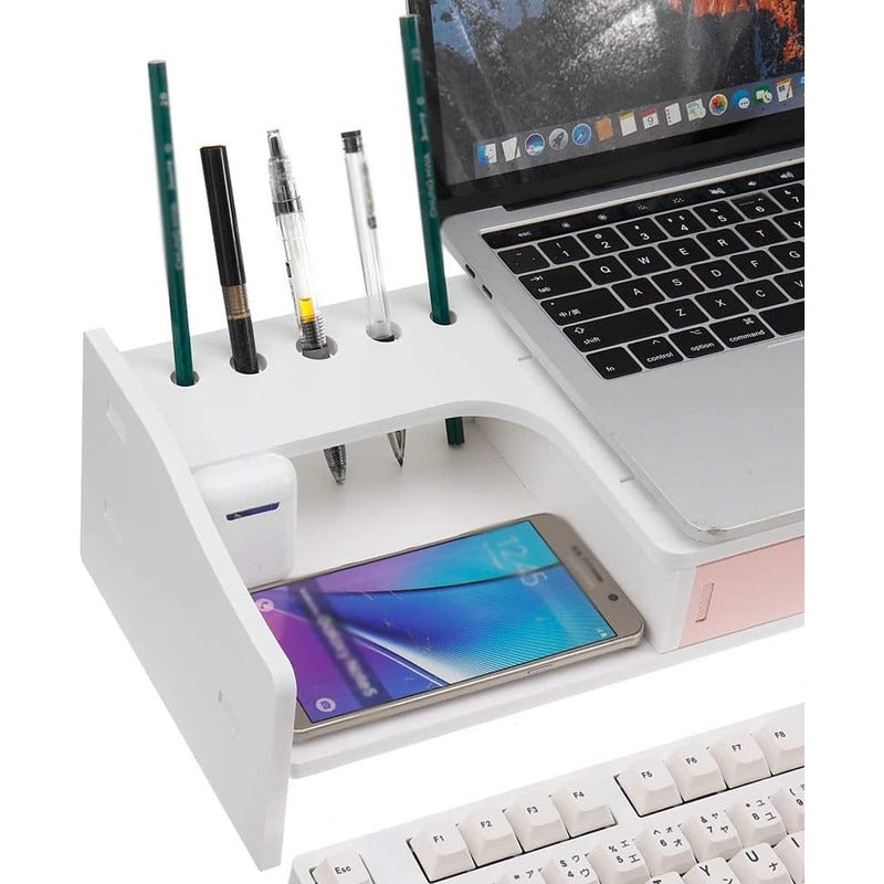 Soporte Elevador Para Pc Organizador Escritorio Con Cajones