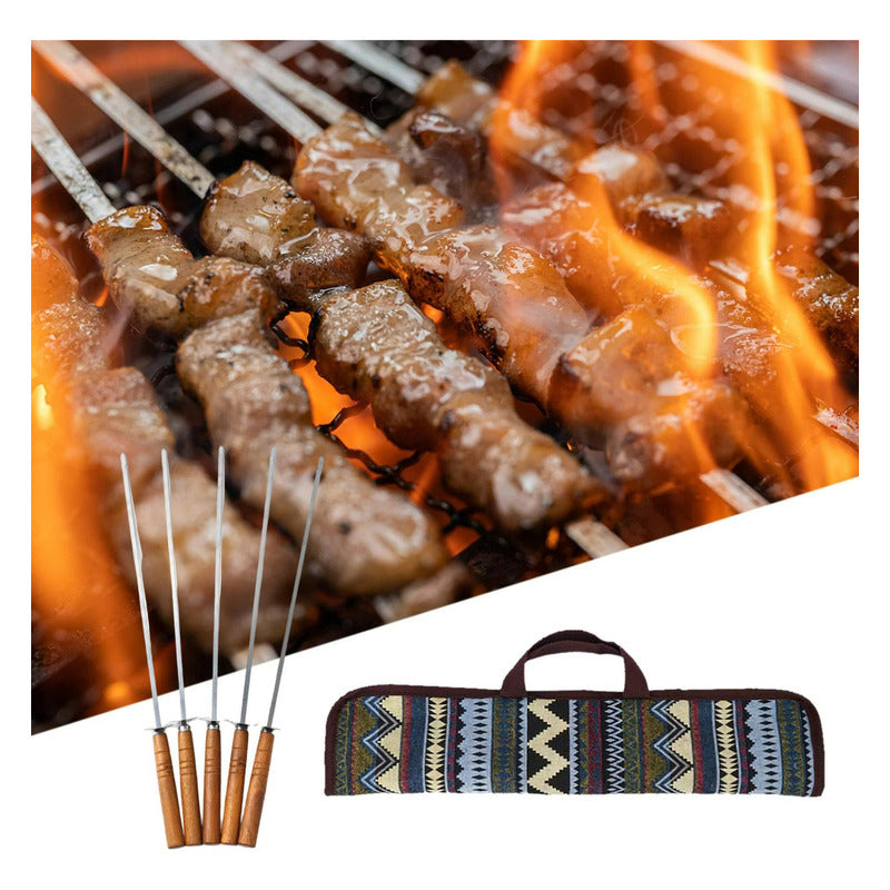 Set 5 Brochetas Para Asado Anticucho Pinchos Acero Inoxidabl