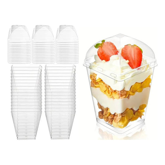 Pack X25 Vasos Acrílico Con Tapa 150ml Pocillo Para Postres