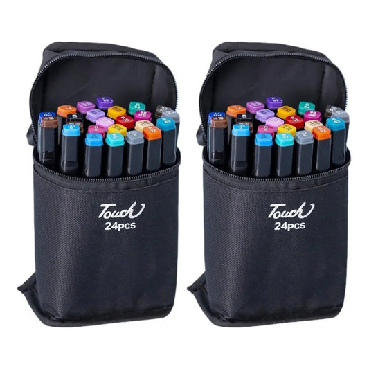 Pack X2 Set Estuches Plumones Marcadores Doble Punta 24 Rotu