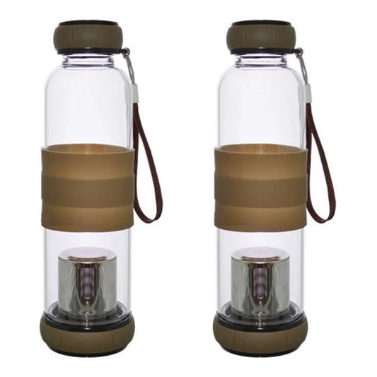Pack X2 Infusores Te Botella Vidrio Con Infusor 500 Ml Mate