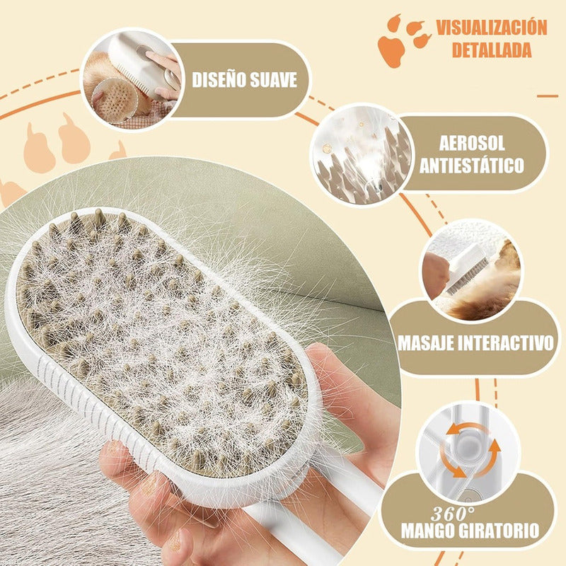 Cepillo Vapor Gato Quita Pelos Mascotas Peine Masajeador