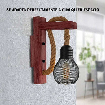 Lampara De Pared Madera Vintage Lámparas Rustica Retro Soga