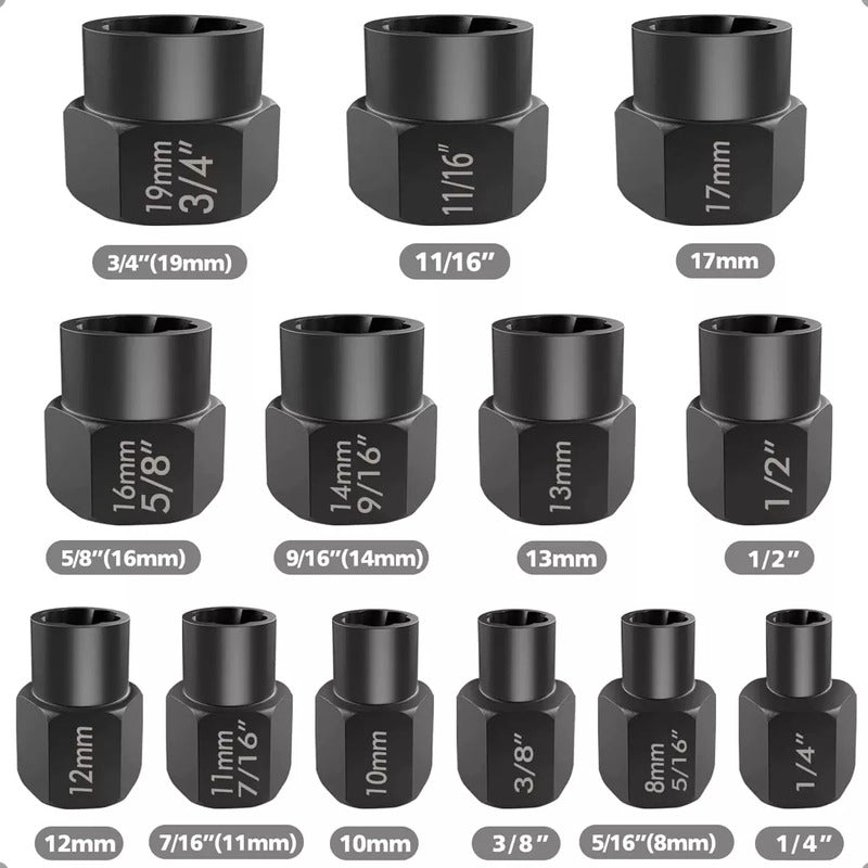 Set Herramientas Para Sacar Pernos Azul Extractor De Pernos Extractor De Tuercas Azul Arcashopping Dados De Extraccion Acero Al Carbono Set Dados Extractores Pernos Y Tuercas 13 Pcs 1/4 A 19mm