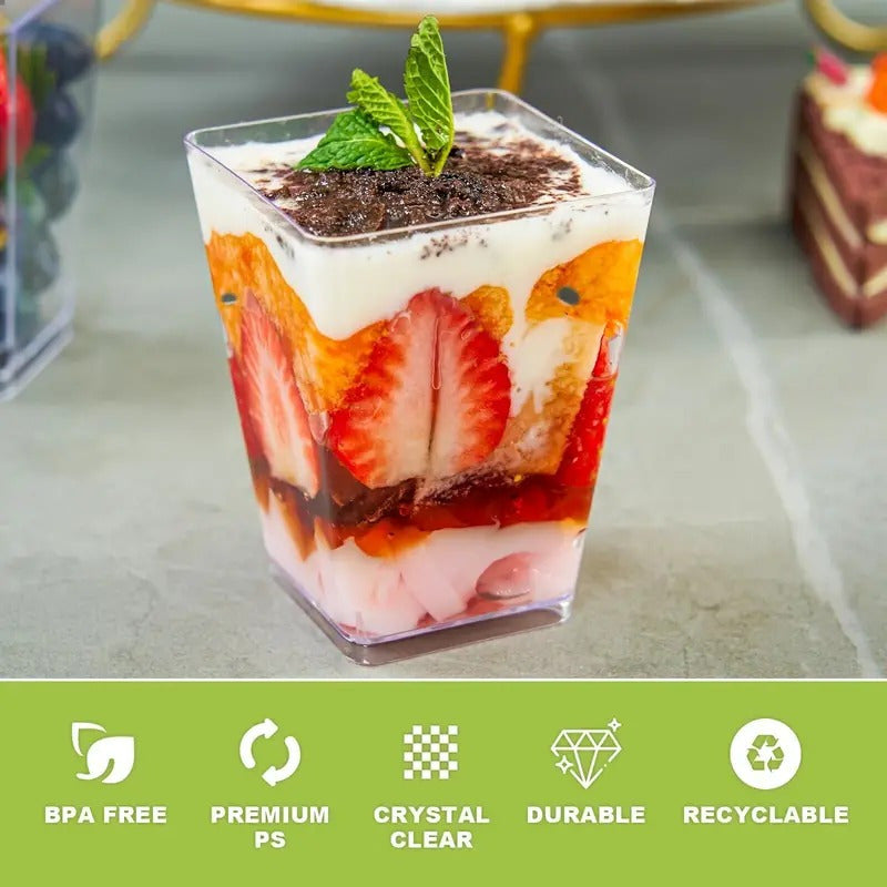 Pack X25 Vasos Acrílico Con Tapa 150ml Pocillo Para Postres