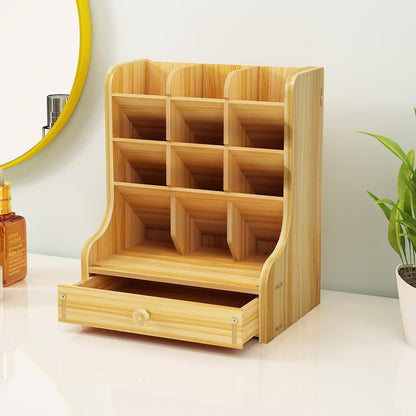 Organizador Escritorio Madera Con Cajon Portalápices Oficina